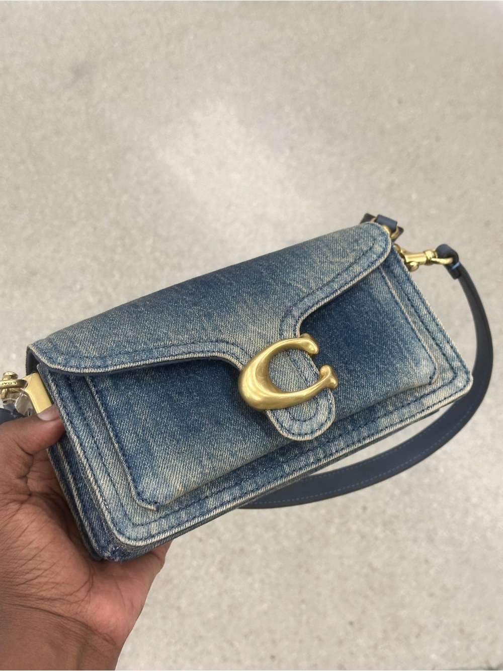 Coach Blue Denim Crossbody with Gold 'C' Accent